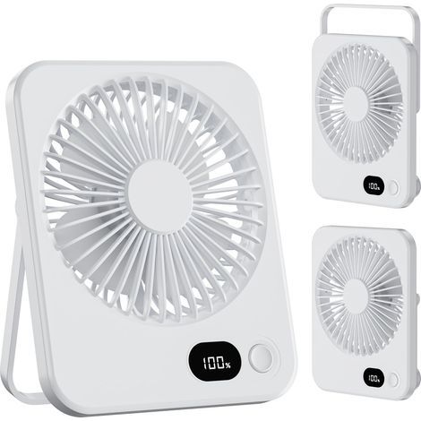 Ventilateur de Bureau, Mini Ventilateur Portable avec Batterie Rechargeable de 3600 mAh Silencieux 180° Inclinable Petit Ventilateur Maison/Bureau/Voyage/Extérieur Blanc (1/4)
