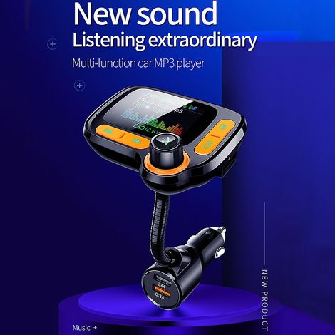 Émetteur FM pour voiture 1,77" sans fil Bluetooth 5.0, kit mains libres, entrée audio auxiliaire, récepteur MP3, adaptateur de charge QC3.0 (1/5)