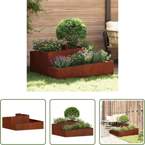 Metallgartenpflanzer - Garten-Pflanzgefäß Braun 100 x 100 x 50 cm Wetterfeststahl (1/5)