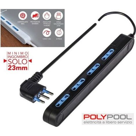 POLYPOOL PP2522.2 MULTIPRESA 4 PRESE BIPASSO SALVASPAZIO NERA PZ 1 (1/5)