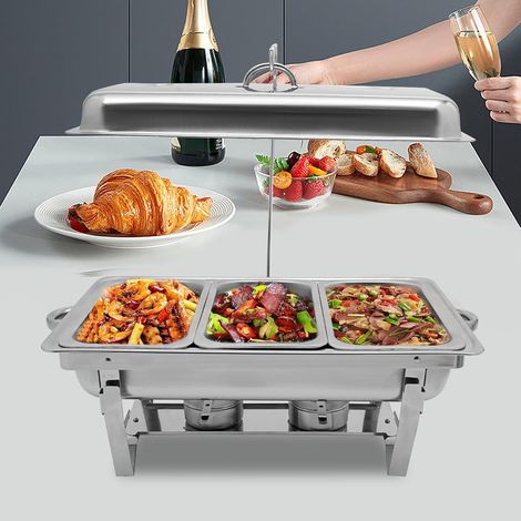 Réchauffeur de nourriture, ensemble de poêle à buffet en acier inoxydable, ensemble de réchauffeur à buffet rectangulaire, idéal pour la maison et le restaurant (1/5)