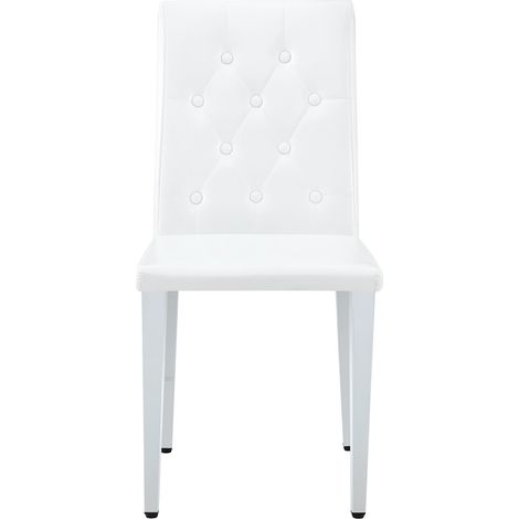 Lot de 4 chaises de salle à manger en cuir régénéré blanc et métal argenté brillant, dossier capitonné, style moderne, CHICFURN (1/5)