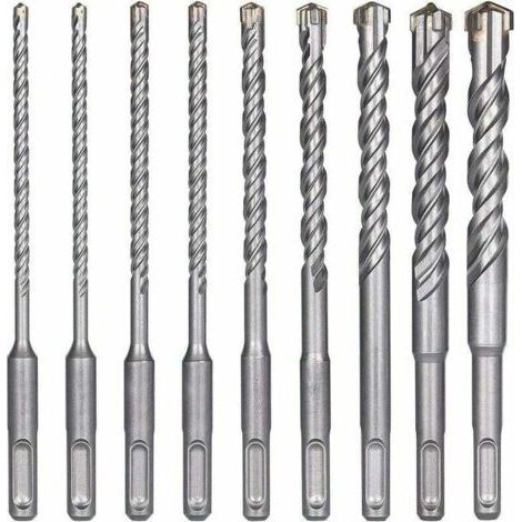 High Quality Concrete Drill Bits - 9 Piece SDS-Plus Electric Impact Drill Bit Set for Concrete, Brick, Natural Stone (1/4)
