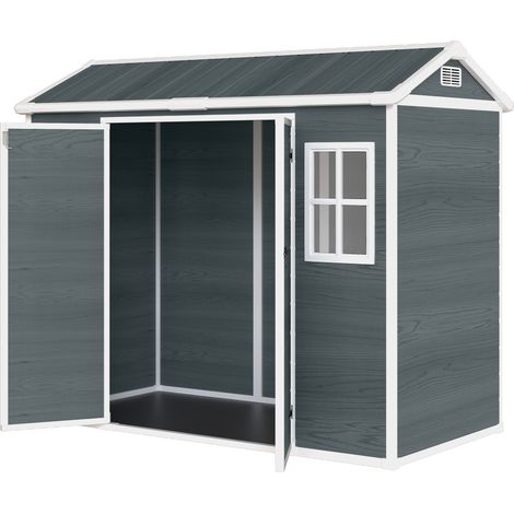 Abri de jardin 2,77 m², cabanon à outils aspect bois, 2 fenêtres, porte double, aération, plancher, serrure, gants (1/5)