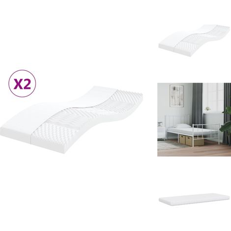 Matelas en mousse 2 pcs blanc 100x200 cm 7 zones dureté 20 ILD - Matelas Mousse - Matelas Double - Matelas Bon Support - Matelas Zone De Repos - Literie Blanche (1/5)