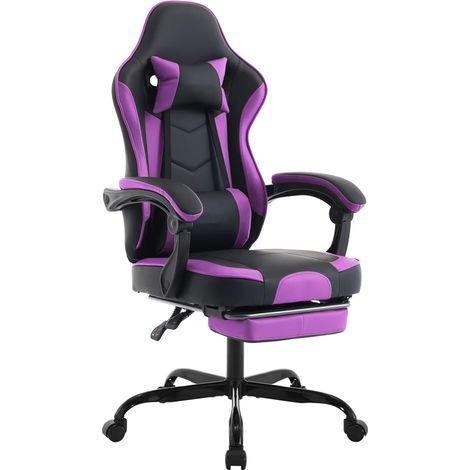 Chaise de jeu avec repose-pieds chaises de joueur ergonomique avec coussin lombaire appui-tête chaise d'ordinateur réglable en hauteur-Purple (1/5)