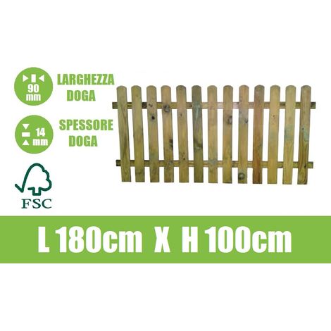 Steccato in Legno con Doghe di Pino - Dimensioni: L 180cm x H 100cm (1/2)