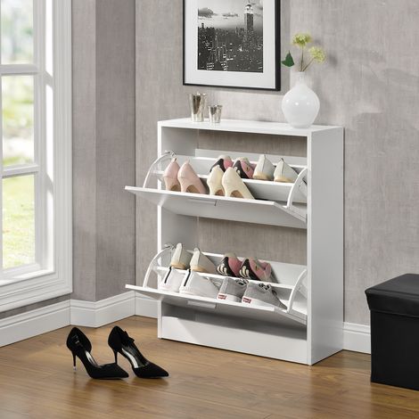 Schuhschrank Sykkylven 81x63x24 cm mit 2 Klappen Weiß [en.casa] (1/5)