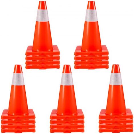 Cône Signalisation Réfléchissant 20PCs 45,7 cm, Plot de Chantier avec Base en PVC, Cône de Sécurité avec Colliers Réfléchissants, pour Délimitation Stationnement d’Urgence en Route Parking (1/4)