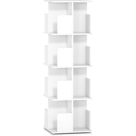 Bibliothèque rotative à 4 niveaux, étagère rangement avec 16 compartiments, 39 x 39 x 128,3 cm, blanc (1/5)
