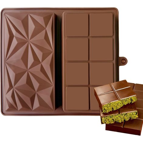Stampi per cioccolato profondi, stampi in silicone spesso a forma di tavoletta di cioccolato Dubai per la cottura di caramelle, a forma di diamante su entrambi i lati (1/5)