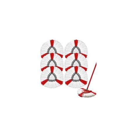 Lot de têtes de Balai rotatives en Microfibre pour Vileda Turbo Serpillère de Remplacement Franges Recharge pour Tous Les sols Lavable en Machine (6 Pièces (Rouge + Blanc))