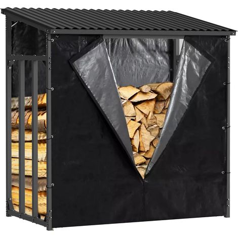 Gardiun – Abri à bûches extérieur 143x70x145cm – Acier galvanisé imperméable – Support inférieur et bâche de protection – Capacité 1,4 m3