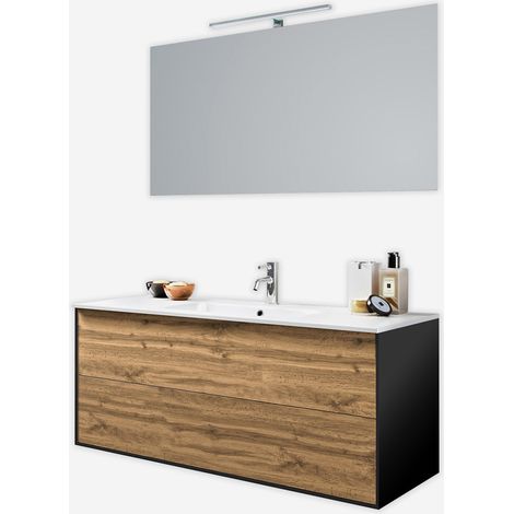 Mobile bagno sospeso con lavabo e specchio Igea 120 - Rovere