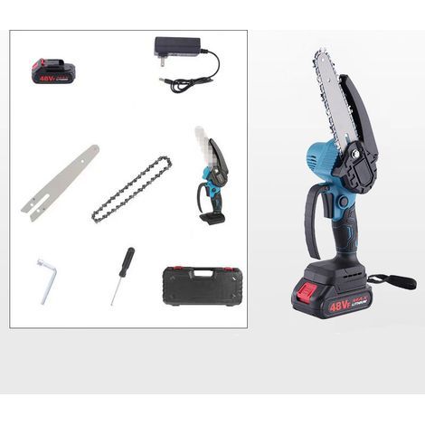 Mini scie à chaîne avec batterie 1500 Mah, 6 pouces, scie à chaîne électrique avec moteur puissant 21V 800W, jardin, coupe de bois en ciseaux (1/5)