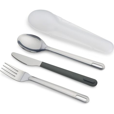 Set de cubiertos de acero inoxidable Joseph Joseph Duo, cuchillo, tenedor y cuchara, estuche rígido, portátil, ideal para picnic y camping, color verde/blanco