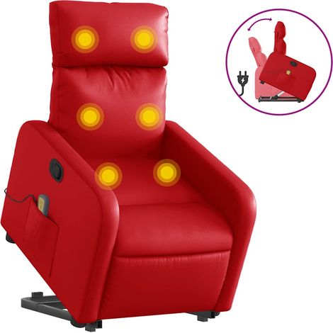 vidaXL Sillón reclinable de masaje de pie cuero artificial rojo (1/2)