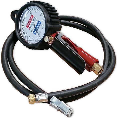 Schrader – Pistolet de gonflage professionnel – Manomètre homologué – Tuyau 1,5 m – Étanchéité renforcée – Pour VL et PL