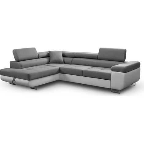 Ecksofa Aller, Hellgrau und Weiß Eco, Eckcouch mit Bettkasten und Schlaffunktion, L-Form Couch, Schlafsofa, Ottoman Links. (1/5)