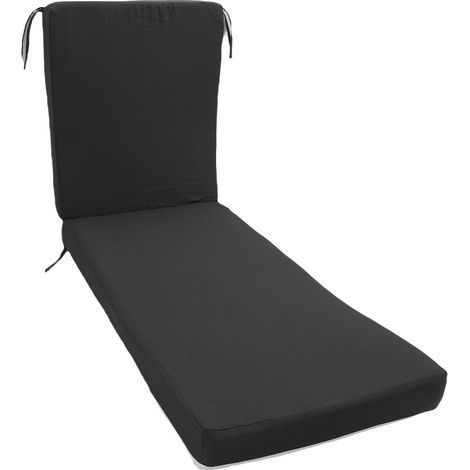 Lounge chair cushion with ties, removable, rainproof, fade-resistant, replacement for beach, outdoor patio, black (1/5)