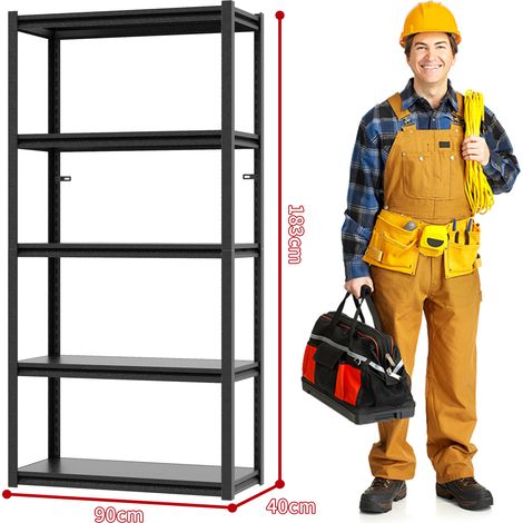 Étagère charge lourde métallique 5 niveaux 183x90x40 cm, capacité 650 kg, réglable, garage‑atelier, noir (1/5)