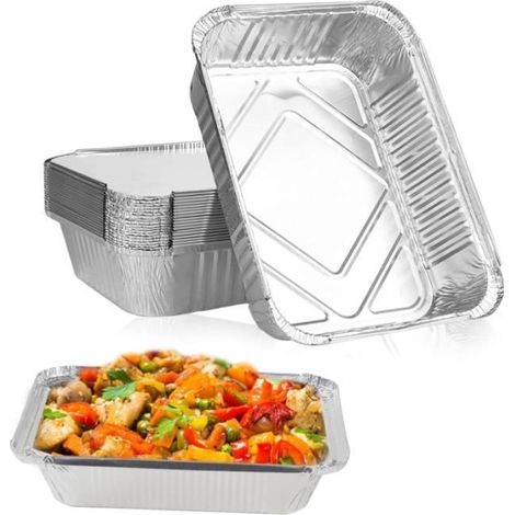 Barquette Aluminium Jetable - 20 Pièces - Couvercle Plat - Dimensions 22x16 cm - Profondeur 50 mm (1/4)