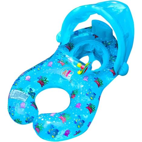 Doppelschwimmboje für Kinder + blauer Sonnendach-Schutzsitz (1/5)
