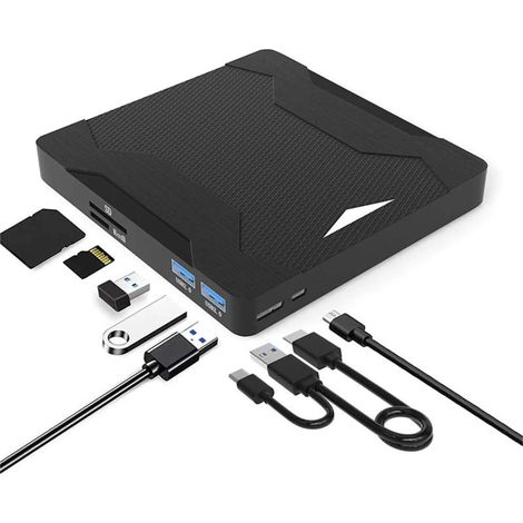 Unità CD/DVD/VCD esterna 5 in 1 USB 3.0 Type-C ultra sottile con lettore di schede SD/TF per laptop, PC e MacBook (1/3)