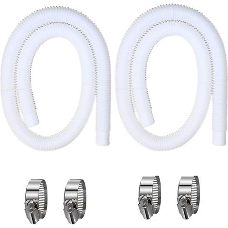 Tuyau de rechange pour pompe de piscine - 3,2 cm - Tuyau flexible en polyéthylène avec colliers de serrage pour systèmes de filtration de piscine hors sol - Blanc - 1,5 m (2 tubes et 4 boucles) (1/5)