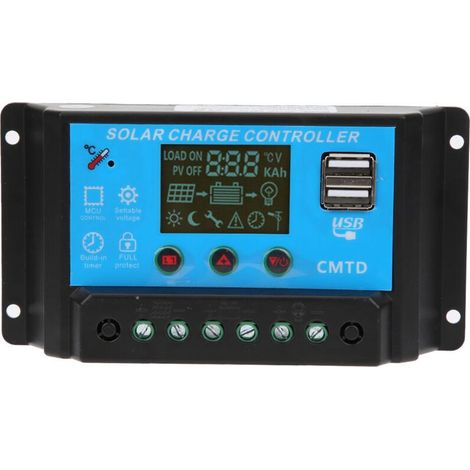 Contrôleur de charge solaire automatique pour batterie au plomb 12 V/24 V 20 A, régulateur PWM, double sortie USB 5 V (1/4)