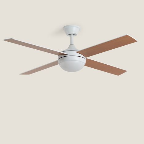Deckenventilator mit Licht Lautlos DC Holzflügel Navy Evo Holz Fernbedienung Groß (über 20 m²) 132 cm Weiß