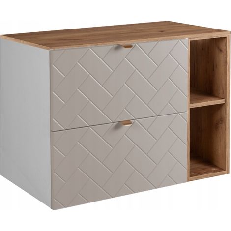 Rodan Waschbeckenunterschrank 80 cm, Beige Matt, 46 x 80 x 62,3 cm, mit Waschtischplatte und braunem Badregal, feuchtraumgeeignet, Badmöbel
