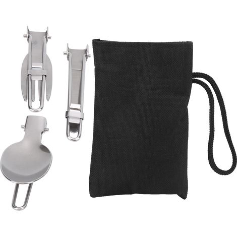 Lot portable 3-en-1 inox pliable fourchette cuillère couteau pique-nique extérieur (1/5)