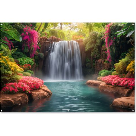 Balcony Privacy Banner Waterfall - Nature - Plants - Jungle - Water 180x120 cm (1/5)