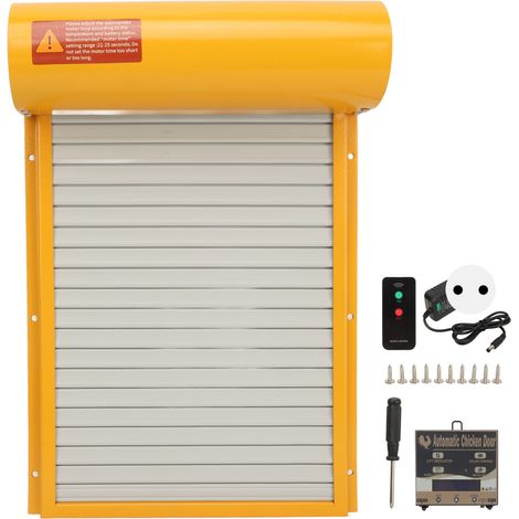 Poulailler automatique 3-en-1, porte 100-240V avec capteur lumineux, minuterie et télécommande pour poules, canards, oies, jaune, prise EU. (1/5)