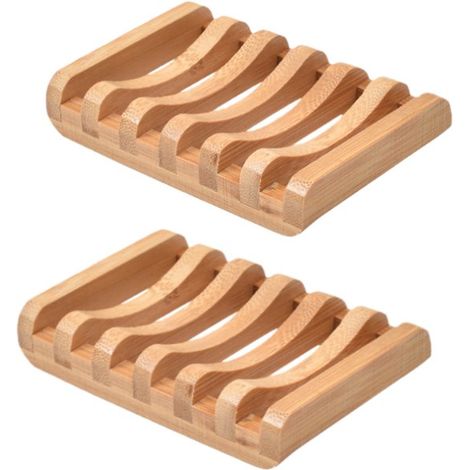 2 porte-savons en bambou évidé avec trou de drainage, porte-savon de salle de bain, 11,5 x 8 x 2,2 cm, couleur bois (1/5)