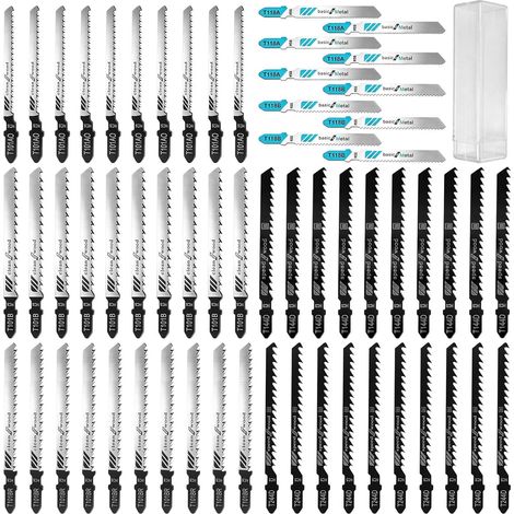 Lot de 60 lames de scie sauteuse - Tige en T - Avec étui de rangement - Lame de scie sauteuse en acier à haute teneur en carbone - Convient pour couper le métal, le bois et le plastique (1/5)