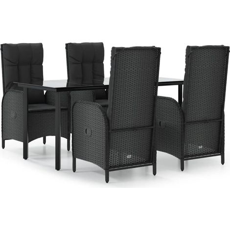 Ensemble à manger de jardin coussins 5pcs Noir Résine tressée (1/5)