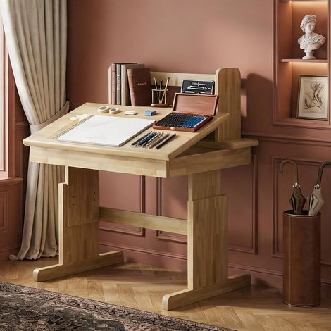 Bureau enfant en bois massif réglable avec plateau inclinable (1/5)