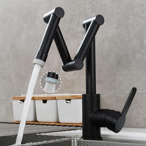 Robinet de remplissage de marmite, robinet de cuisine extensible pliable en acier inoxydable 304 robinets d'évier de cuisine mitigeur mitigeur de cuisine froid et chaud, chrome (Color : Nero) (1/5)