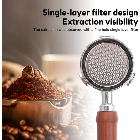 Ortviai Portafiltre sans fond 51 mm pour machine à café Delonghi EC685/EC680, poignée en bois massif et panier en acier inoxydable (1/4)