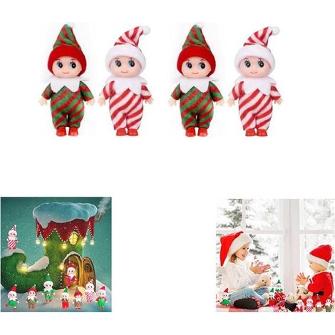 Personnages de Noël - 4 pièces : Bébé Lutin Farceur, Mini Poupées Elfes de Noël pour étagère, Petites Figurines Elfiques de Noël (1/5)