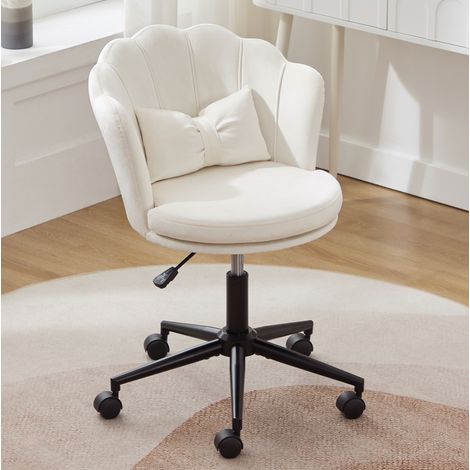 Silla de oficina 55x62x73-83 cm beige, altura regulable, giratoria 360°, terciopelo MEUBLIV (1/5)