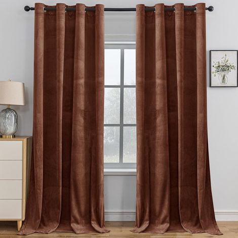 Rideau Velours Occultant Moderne, Lot De 2, 140×260CM, Marron (1/5)