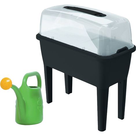 PROSPERPLAST Huerto urbano NEGRO con invernadero de 52L en PP + Regadera de jardín de 4,5L VERDE (1/5)
