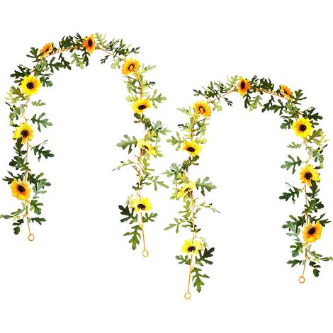 [Künstliche Sonnenblume] Set mit 2 künstlichen Sonnenblumengirlanden, künstliche Blumendekoration für Wohnzimmer, Balkon, Hochzeit, Geburtstag (1/3)