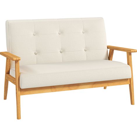 Divano a 3 posti, 115 cm, stile scandinavo con schienale capitonné, seduta e braccioli imbottiti, beige