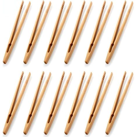 Lot de 12 pinces en bambou pour toast - Pinces de cuisine en bambou - Ustensile de cuisine - Sucre - Salade en bambou - Pinces à thé Kongfu (1/5)