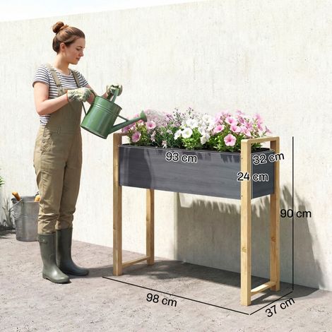 Carré Potager avec pieds Lit de Jardin Surélevé 4 trous de drainage et Tissu non tissé, 98 x 37 x 90 cm, gris (1/5)