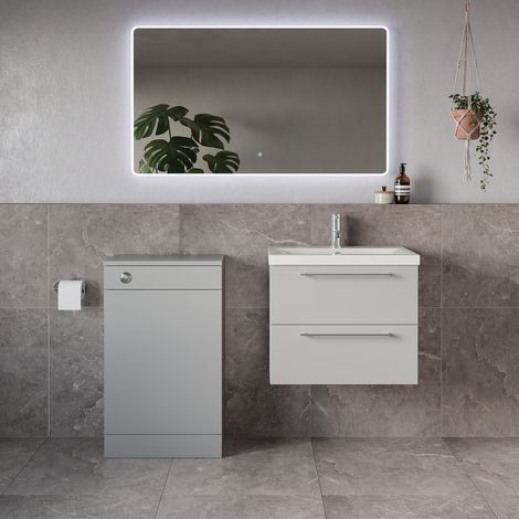 Napoli 390 Gloss Grey Pearl 1100mm Wall Mounted 2 Drawer Vanity Unit and Toilet Suite with Glide Basin - 1100mm - Chrome 320mm HandleWithout Kingston Toilet Pan